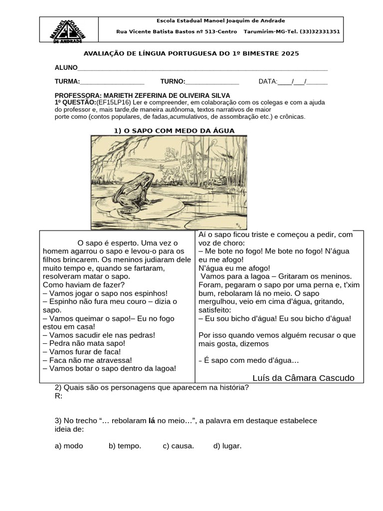 Avaliação de Lingua Portuguesa 2025 | PDF | Estresse (Linguística ...