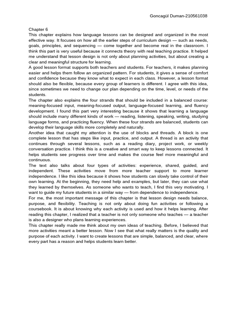 Chapter 6 Reflection | PDF | Teachers | Learning