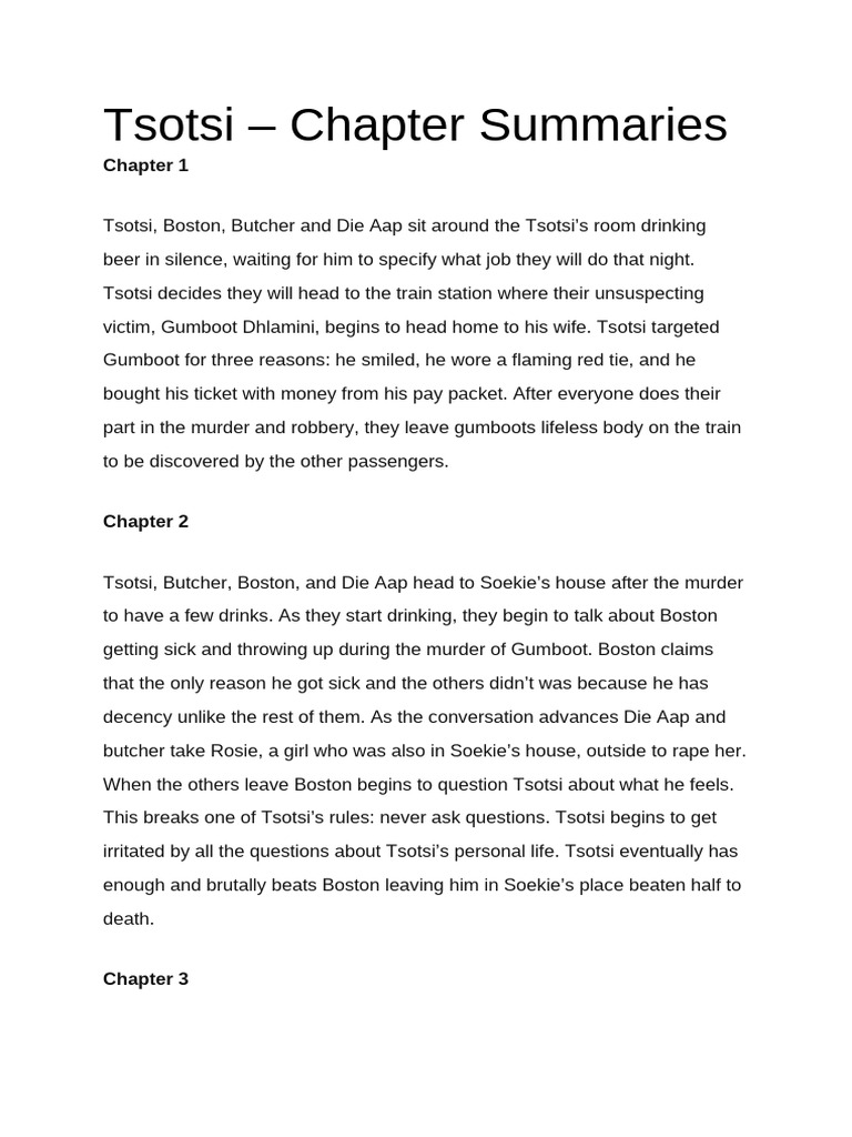 Tsotsi Chapter Summaries and Analysis | PDF