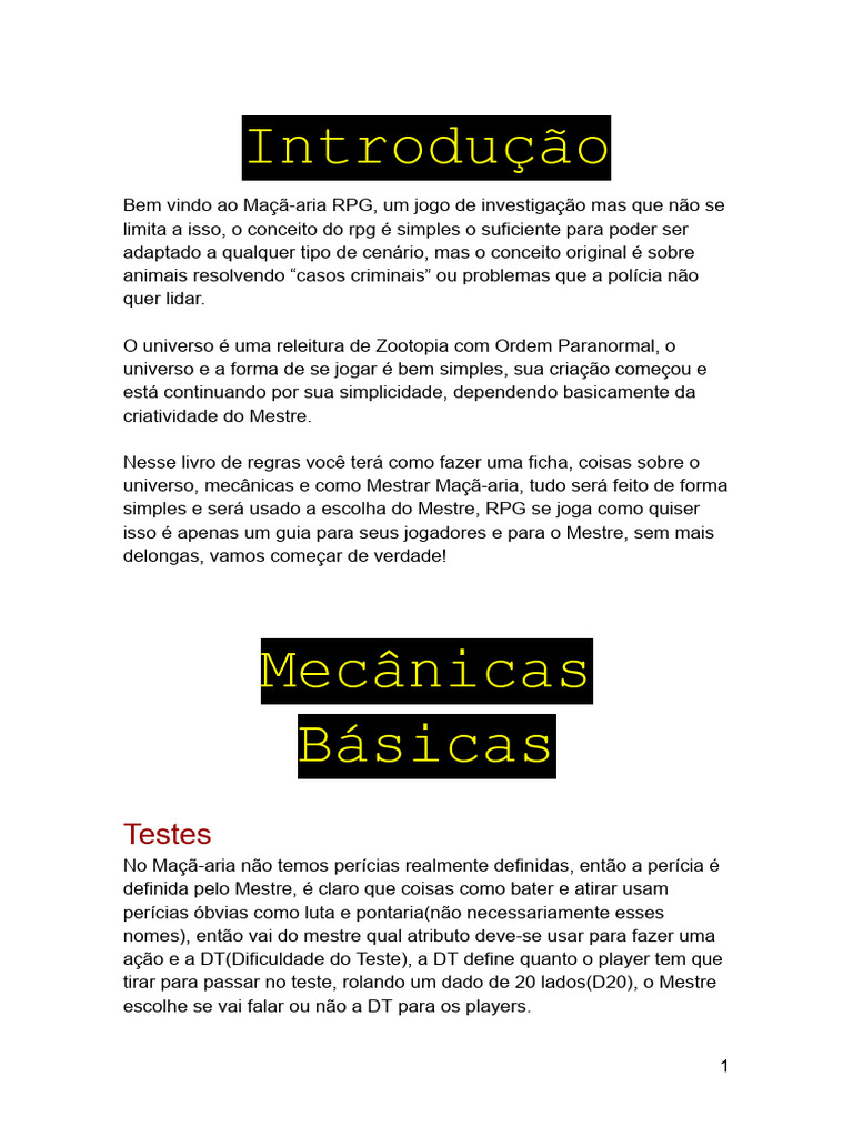 Regras do RPG Maçã-aria: Guia Completo | PDF | Jogos de RPG | Tempo