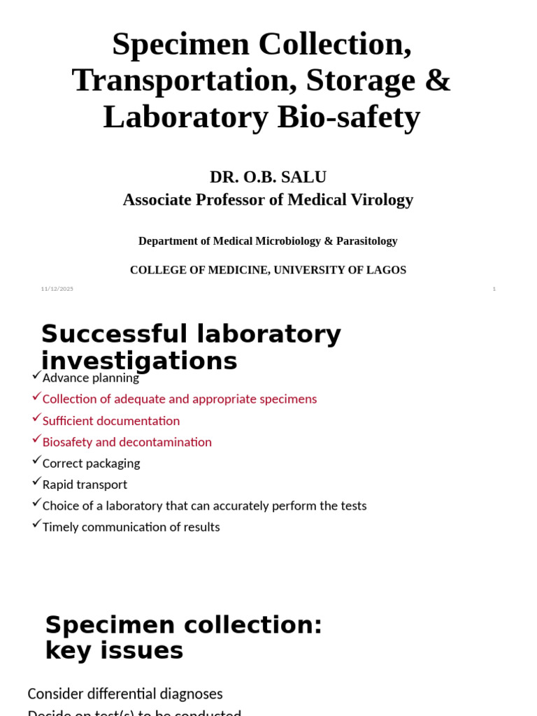Specimen Collection - Transport - Storage - Laboratory Biosafety | PDF ...