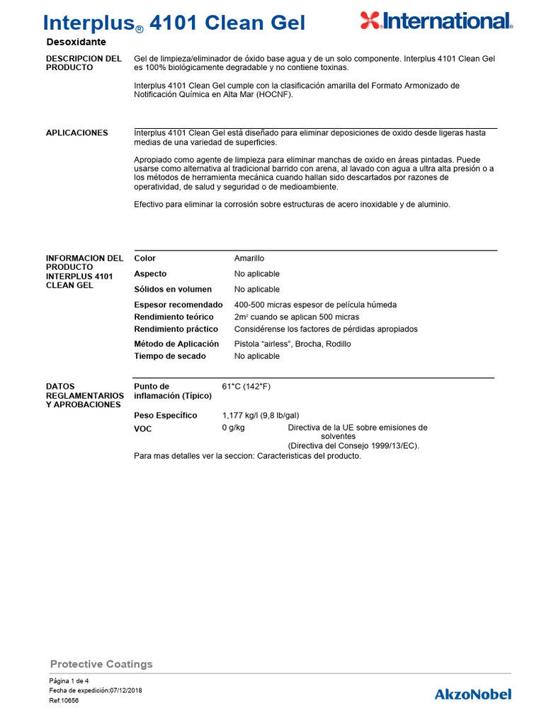 Gel Desoxidante Interplus 4101 | PDF | Agua | Gel