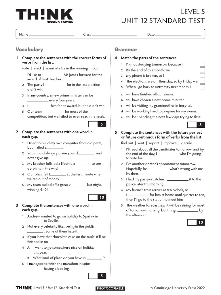 Level 5 Unit 12 Standard Test | PDF