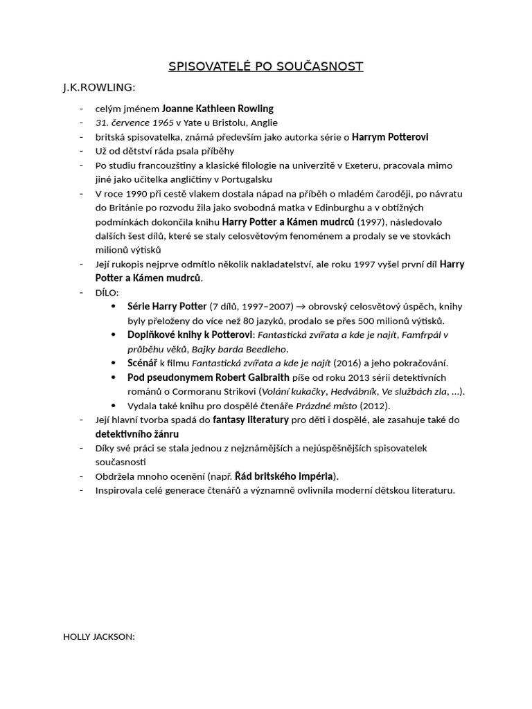 Spisovatelé 20. A 21. Stol. - Medailonky | PDF