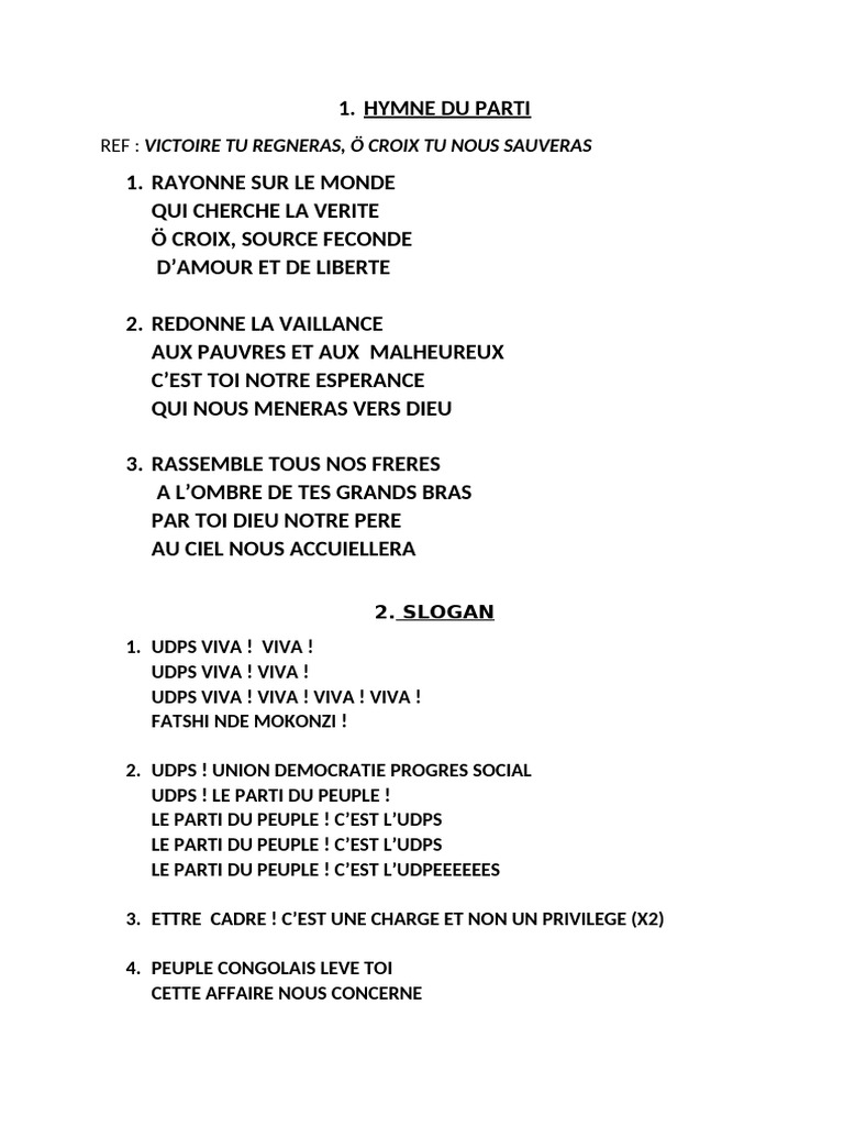 Hymne de l'UDPS en PDF | PDF