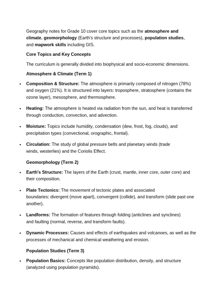 Grade 10 Geography Curriculum Overview | PDF | Atmosphere Of Earth ...