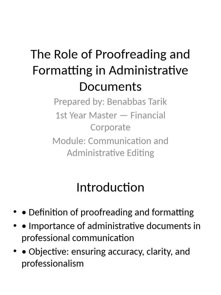 The Role of Proofreading and Formatting in Administrative Documents | PDF