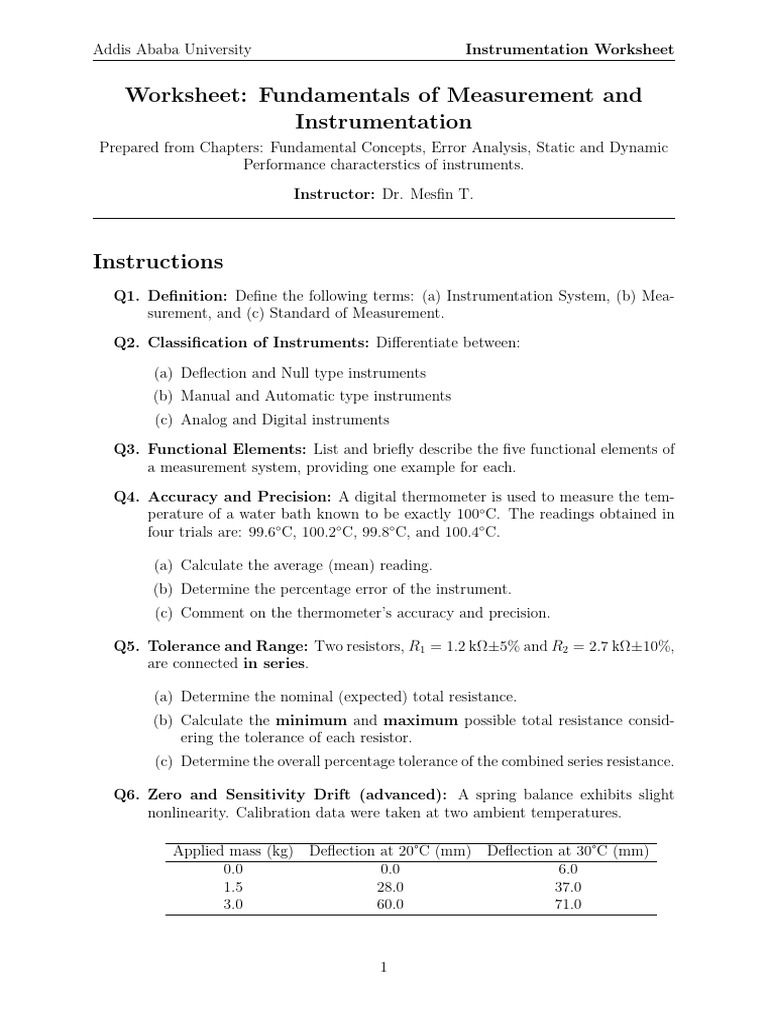 Instrumentation Measurement Worksheet | PDF | Damping