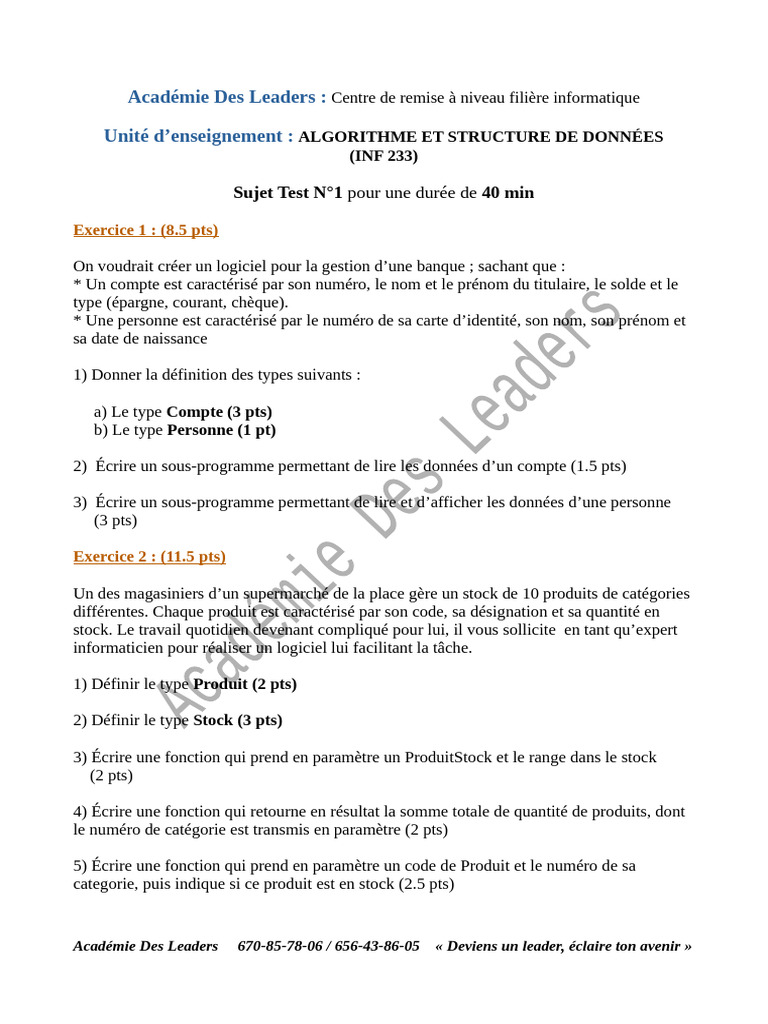 Test Algorithmes et Structures de Données | PDF