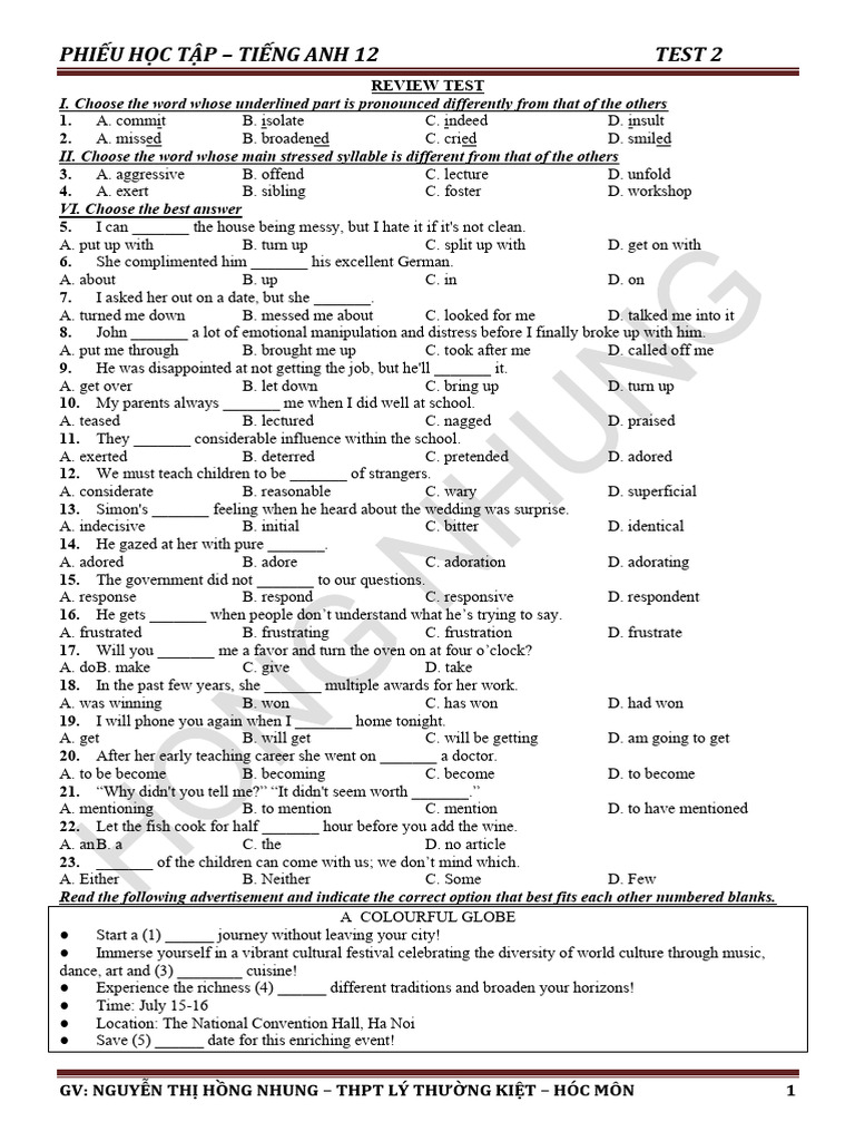 English Review Test for Grade 12 Students | PDF
