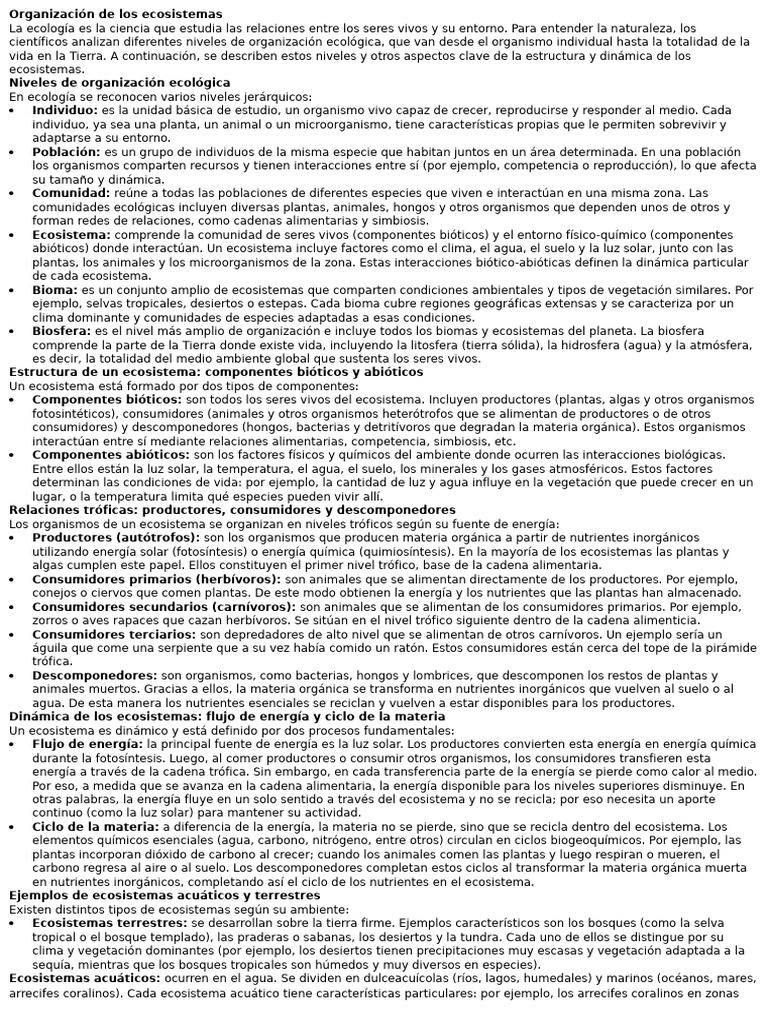 Niveles y Dinámica de Ecosistemas | PDF | Ecosistema | Ecología