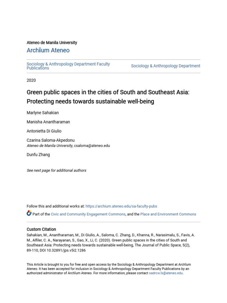 Green Public Spaces in The Cities of South and Southeast Asia - PR ...