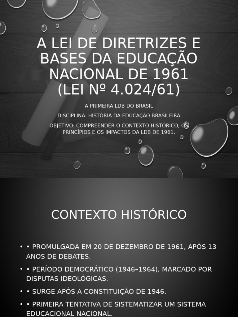 LDB 1961 Slides | PDF | Liberalismo | Escolas