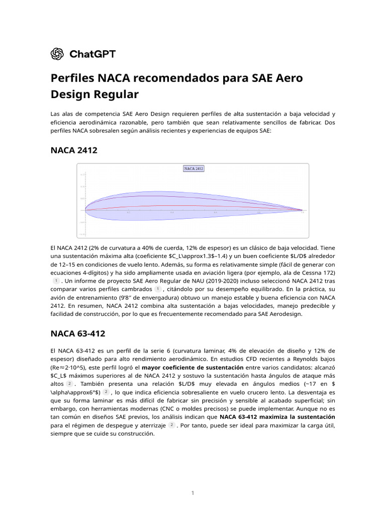 Perfiles NACA Recomendados para SAE Aero Design Regular | PDF ...