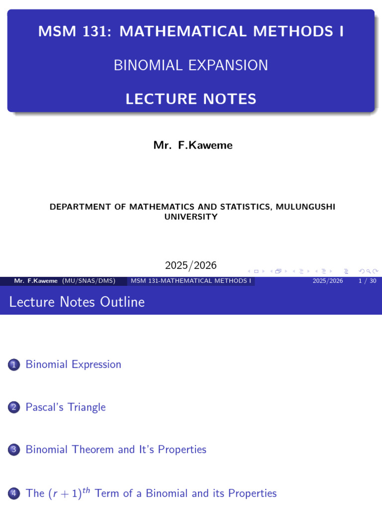 Binomial Expansion Lecture Notes | PDF | Arithmetic | Elementary ...