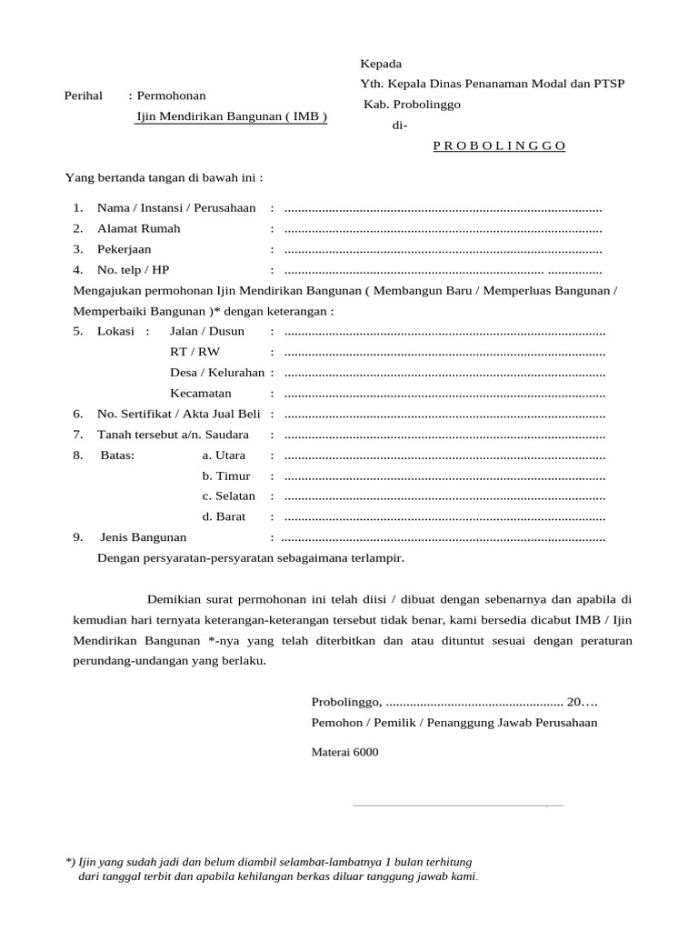 Surat Imb Dari Desa | PDF