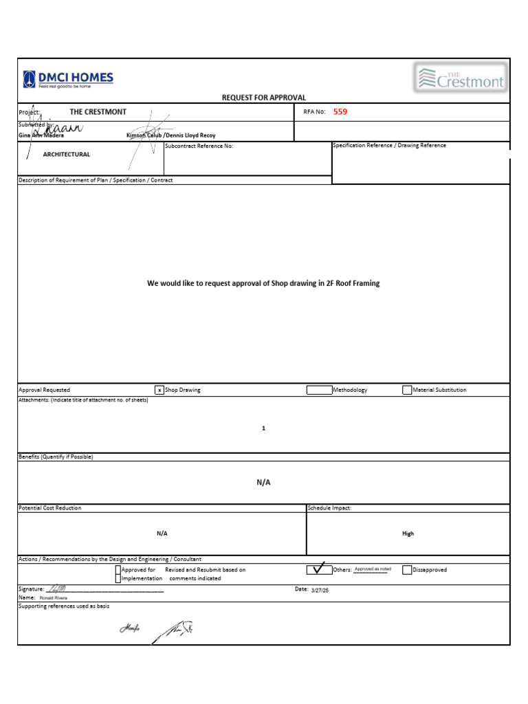 Shop Drawing Approval Request for Roof Framing | PDF | Building ...