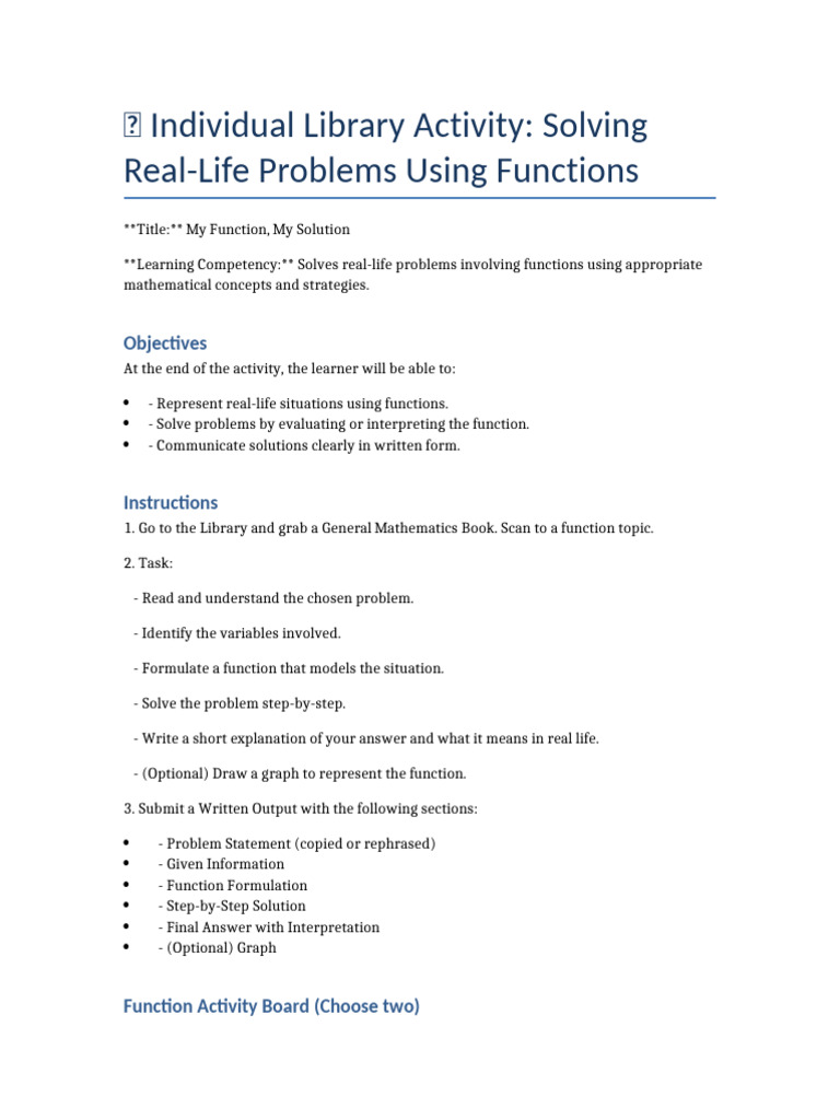 Real-Life Problem Solving with Functions | PDF | Function (Mathematics ...