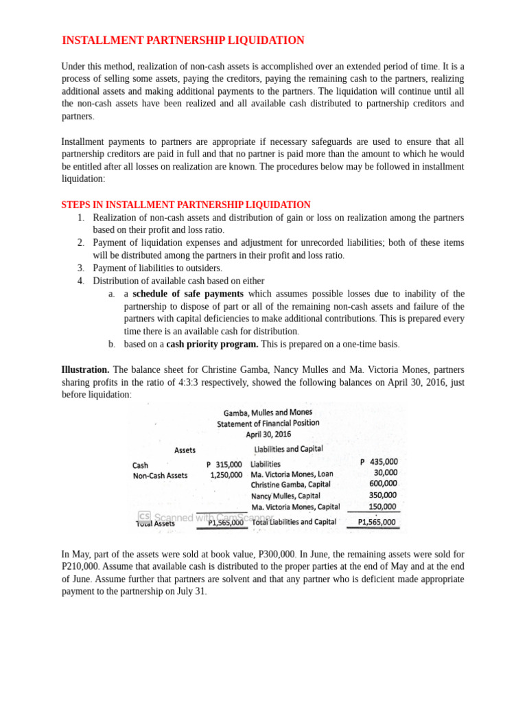 Installment Partnership Liquidation Guide | PDF | Book Value | Expense