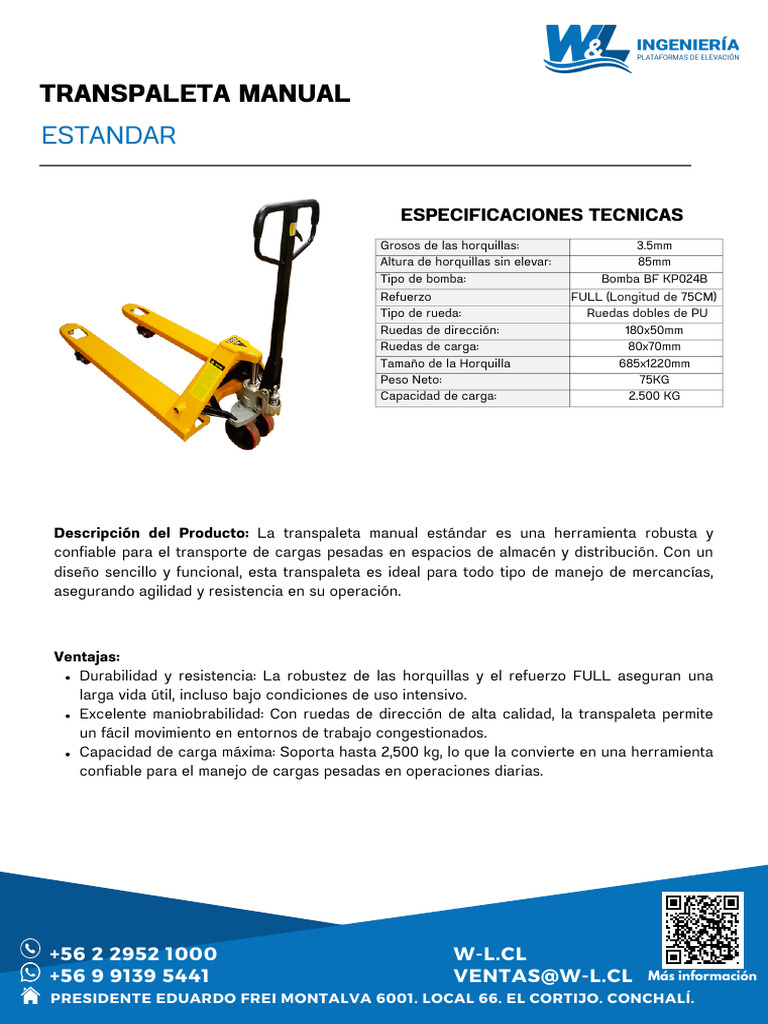 W&L Transpaleta Manual Estandar | PDF