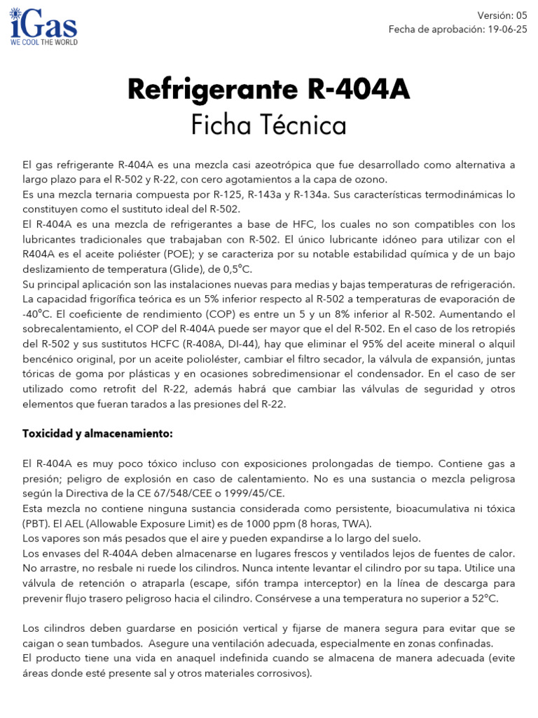 Características del gas R-404A en refrigeración | PDF | Refrigerante ...