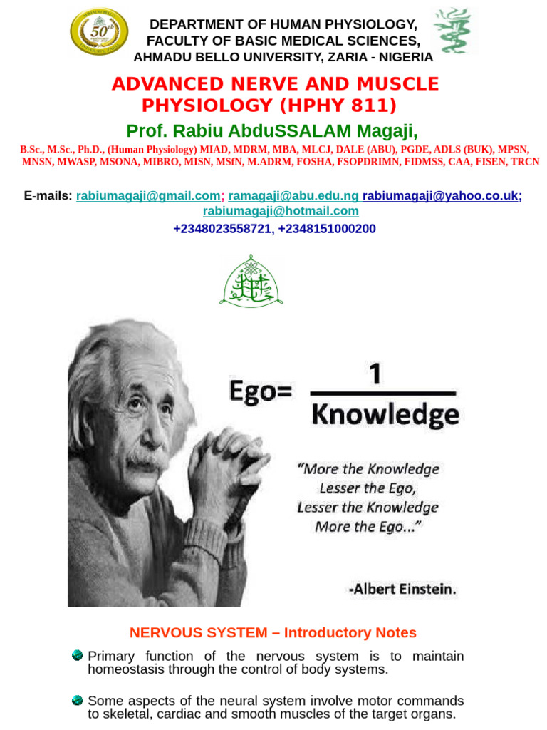 Advanced Nerve and Muscle Physiology (Hphy 811) - 1 | PDF | Action ...