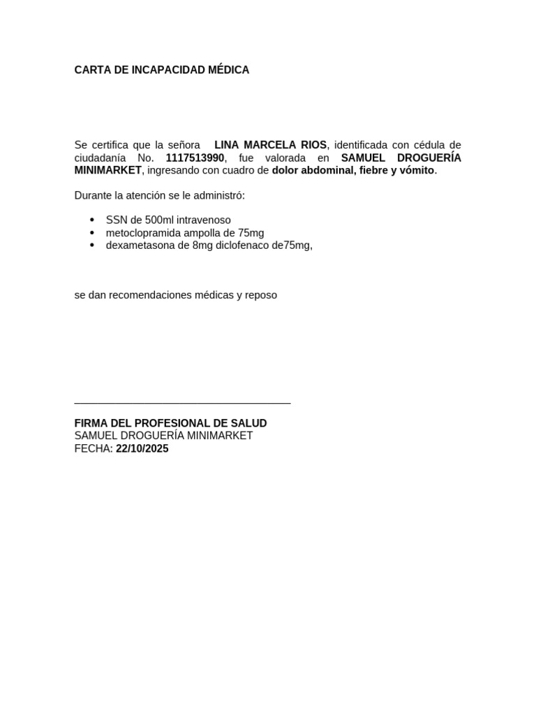 Certificado de Incapacidad Médica | PDF