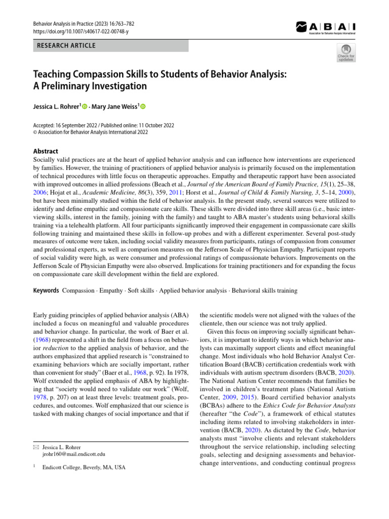 Teaching Compassion in Behavior Analysis | PDF | Empathy | Compassion