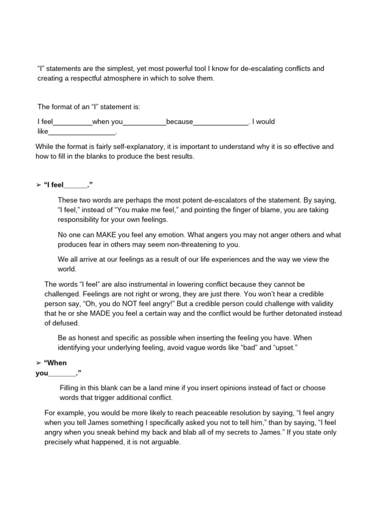 I Statements | PDF | Anger | Social Psychology