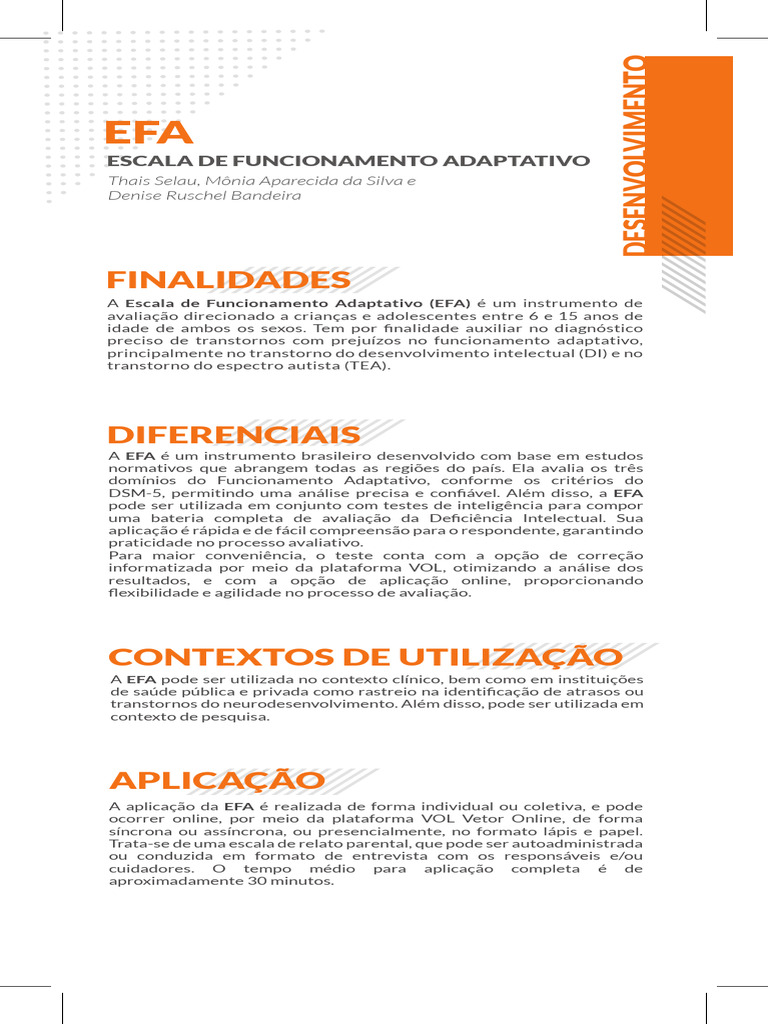 Escala de Funcionamento Adaptativo EFA | PDF | Deficiência intelectual
