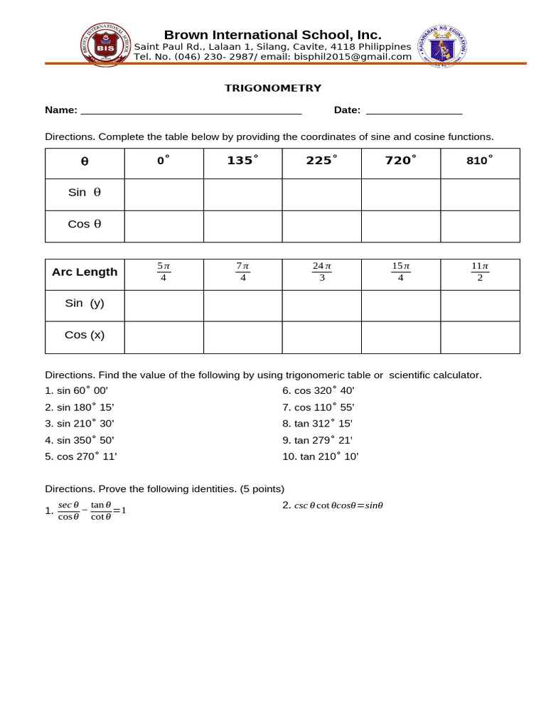 Trigonometry Exercises and Identities | PDF