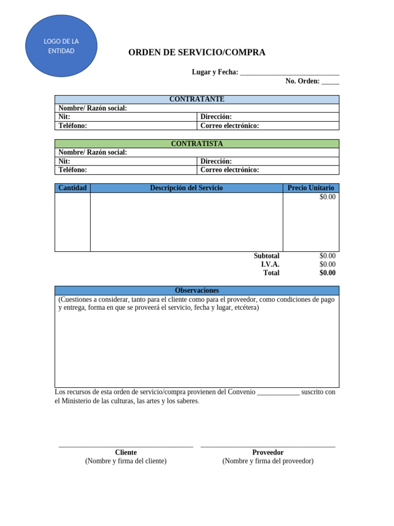 Orden de Servicio y Compra Detallada | PDF