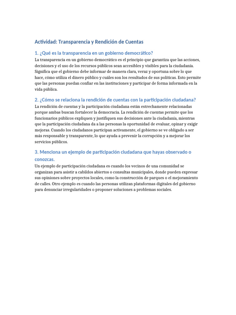 Actividad Transparencia y Rendicion de Cuentas | PDF