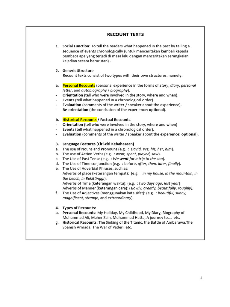 Understanding Recount Texts and Examples | PDF | Grammar | Syntax