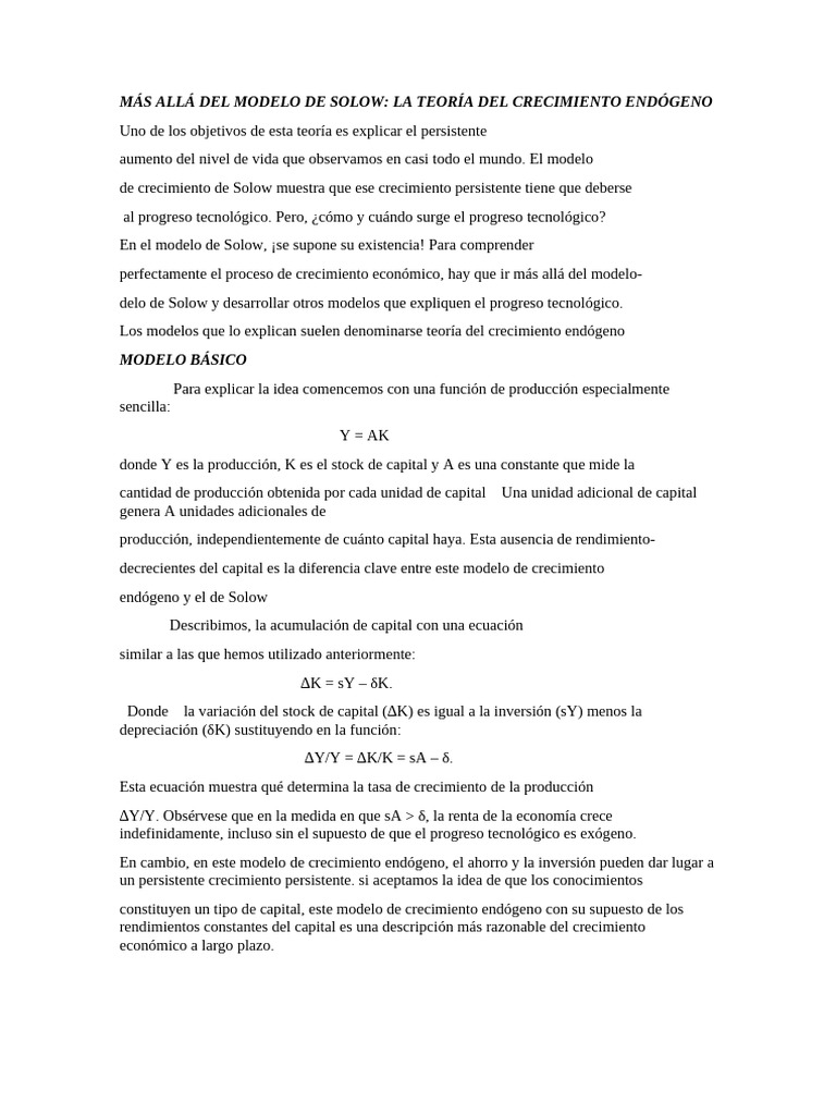 Crecimiento Endógeno vs. Modelo de Solow | PDF | Crecimiento económico ...