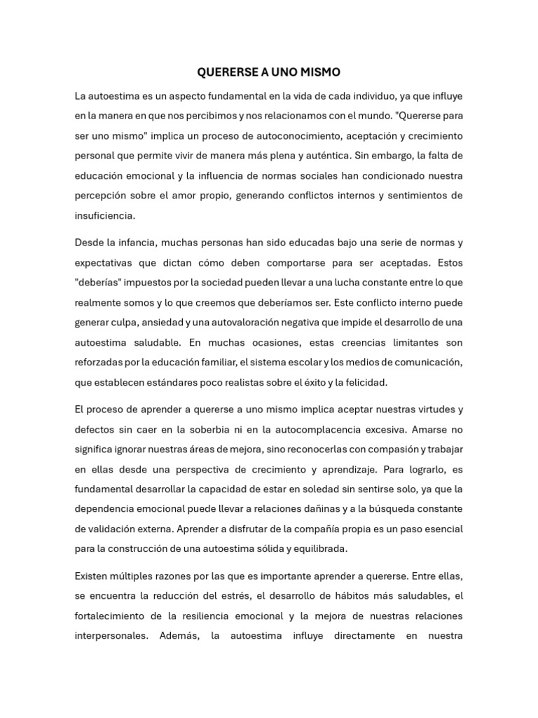 Quererse a uno mismo | PDF | Autoestima | Las emociones