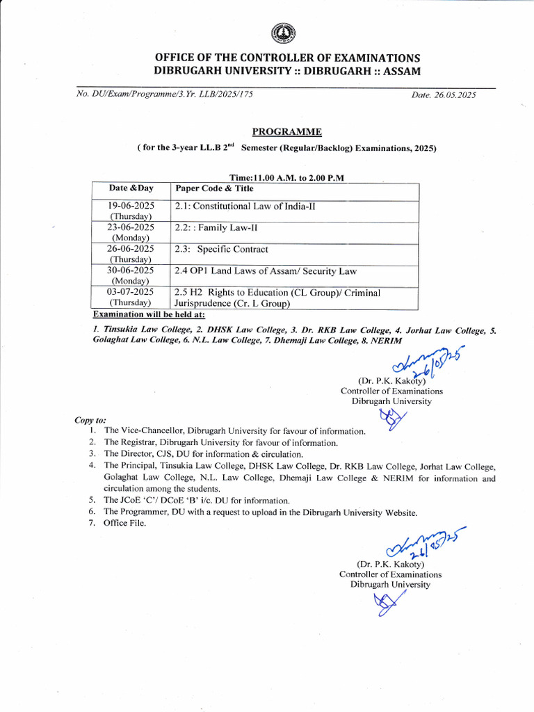 Dibrugarh University 3-Year LLB Exam Schedule | PDF | Chess Openings ...