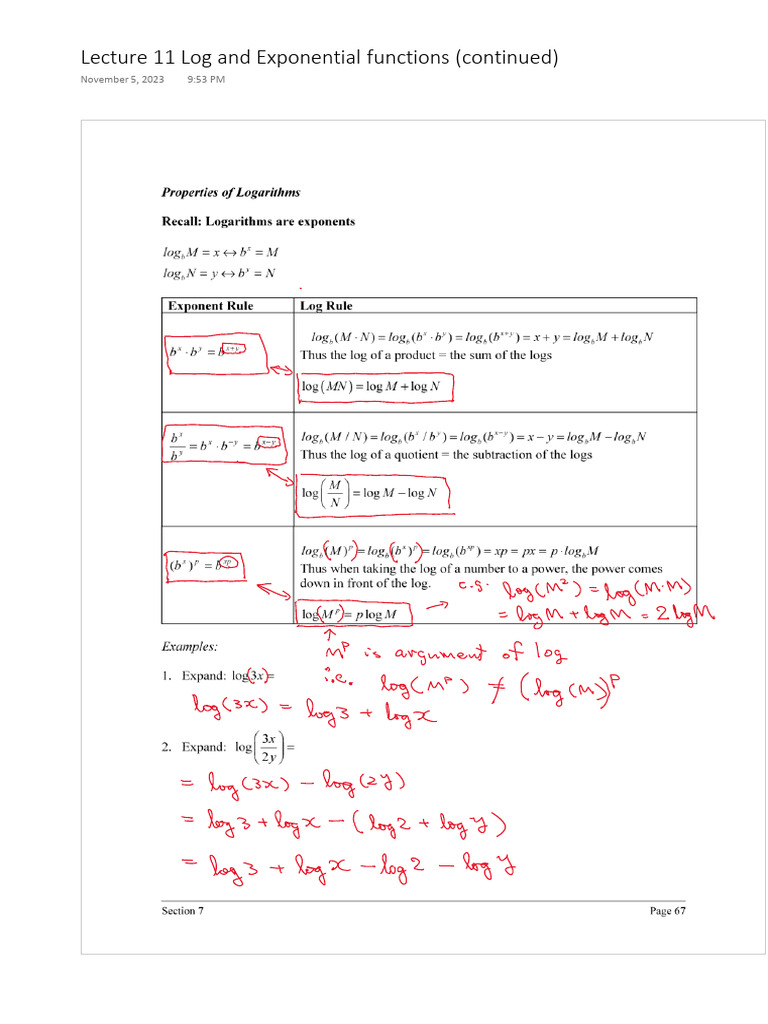 Lecture 11 Log and Exponential Functions (Continued) | PDF