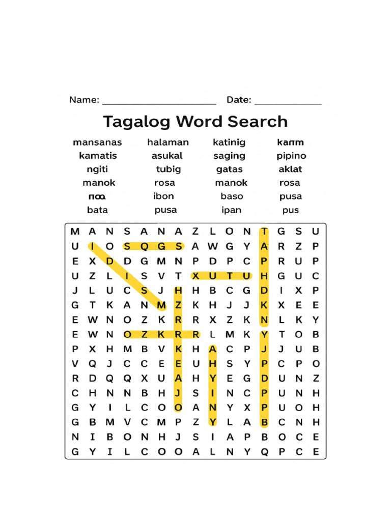 Solved Tagalog Word Search | PDF