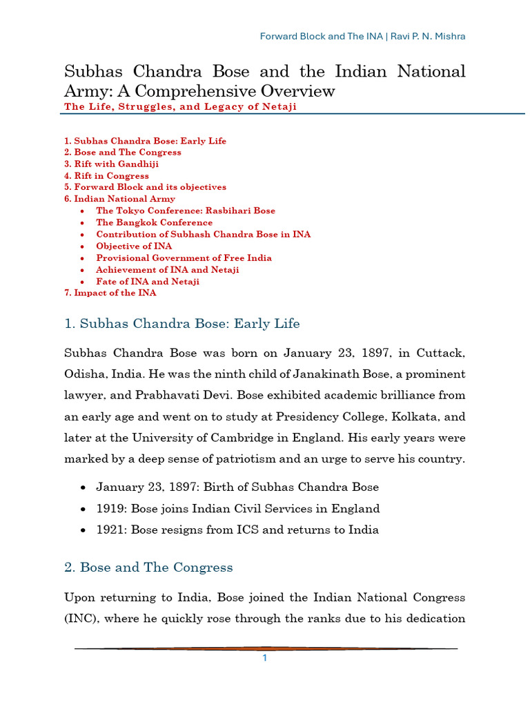 Forward Block and INA: Bose's Legacy | PDF | British India | Indian ...
