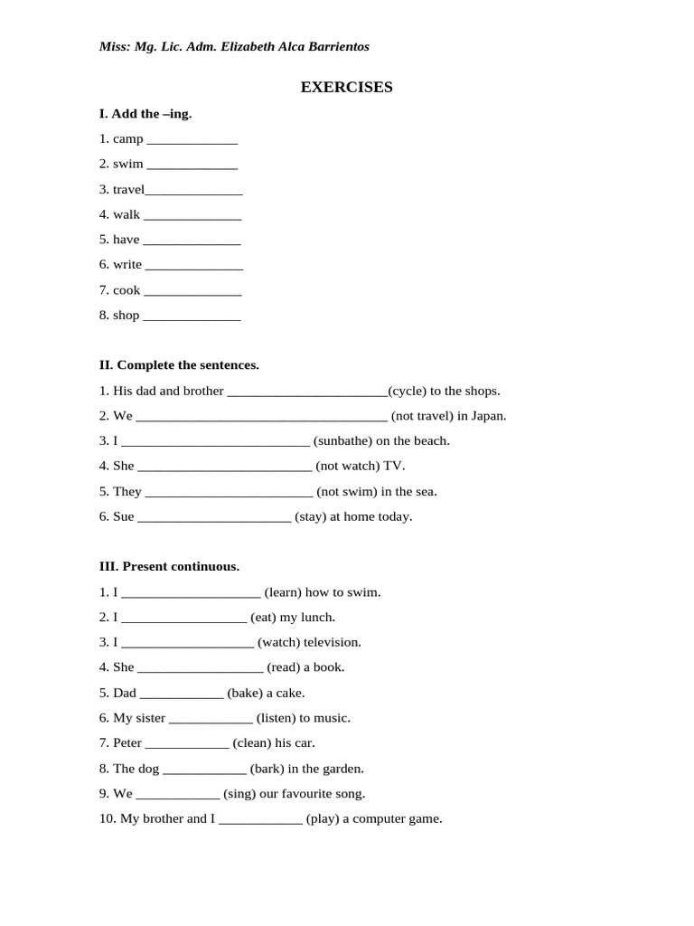 EXERCISES Present Continuous | PDF | Chess Theory | Chess