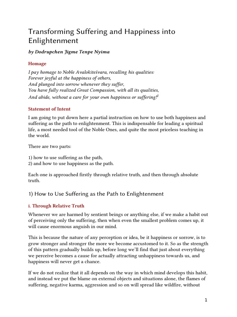 Transforming Suffering and Happiness | PDF | Suffering | Happiness