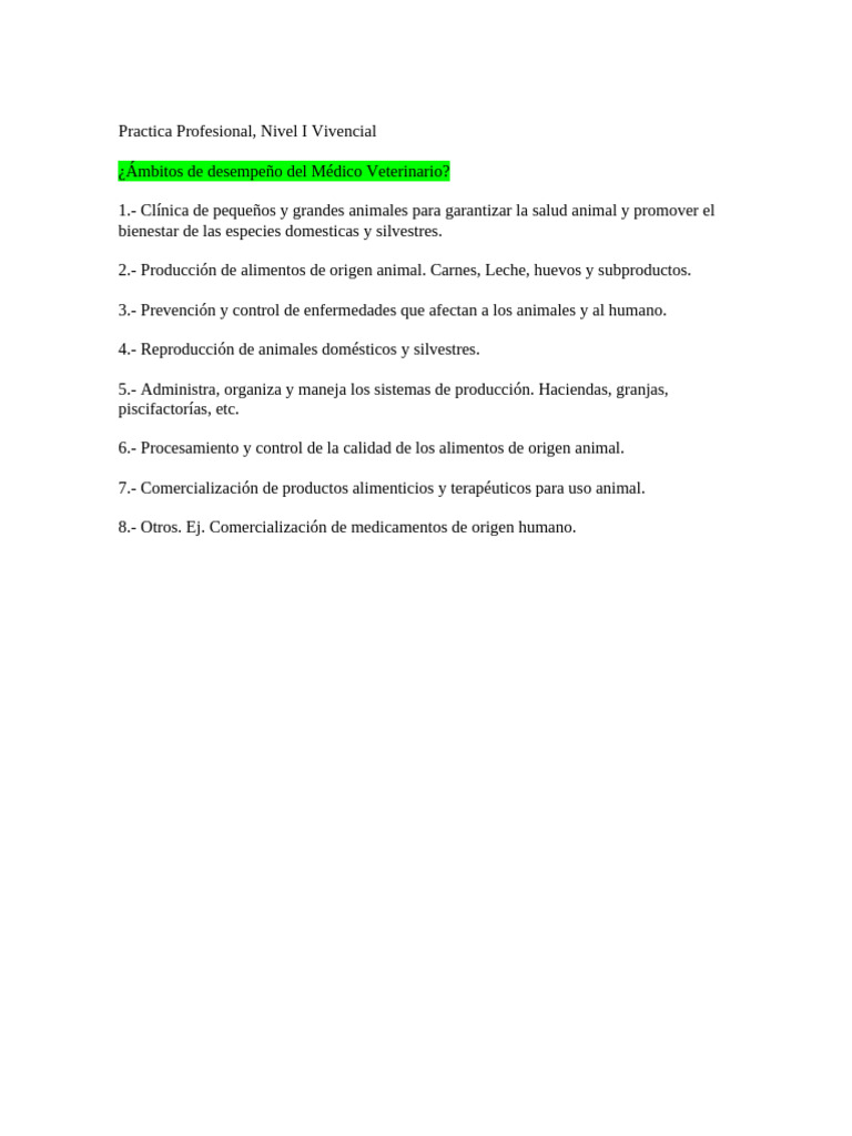 Ámbitos y funciones del Médico Veterinario | PDF | Medicina Veterinaria ...