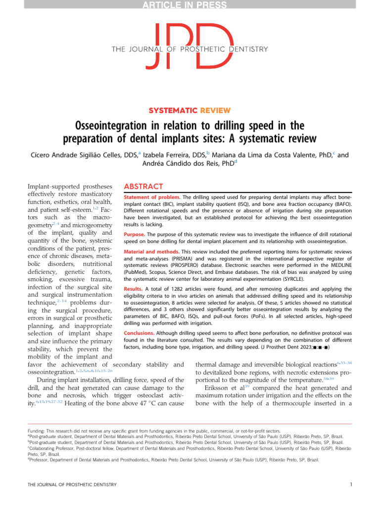 Drilling Speed's Impact on Osseointegration | PDF | Dental Implant ...