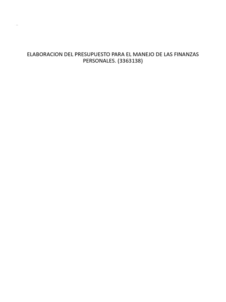 Elaboracion Del Presupuesto para El Manejo de Las Finanzas Personales ...