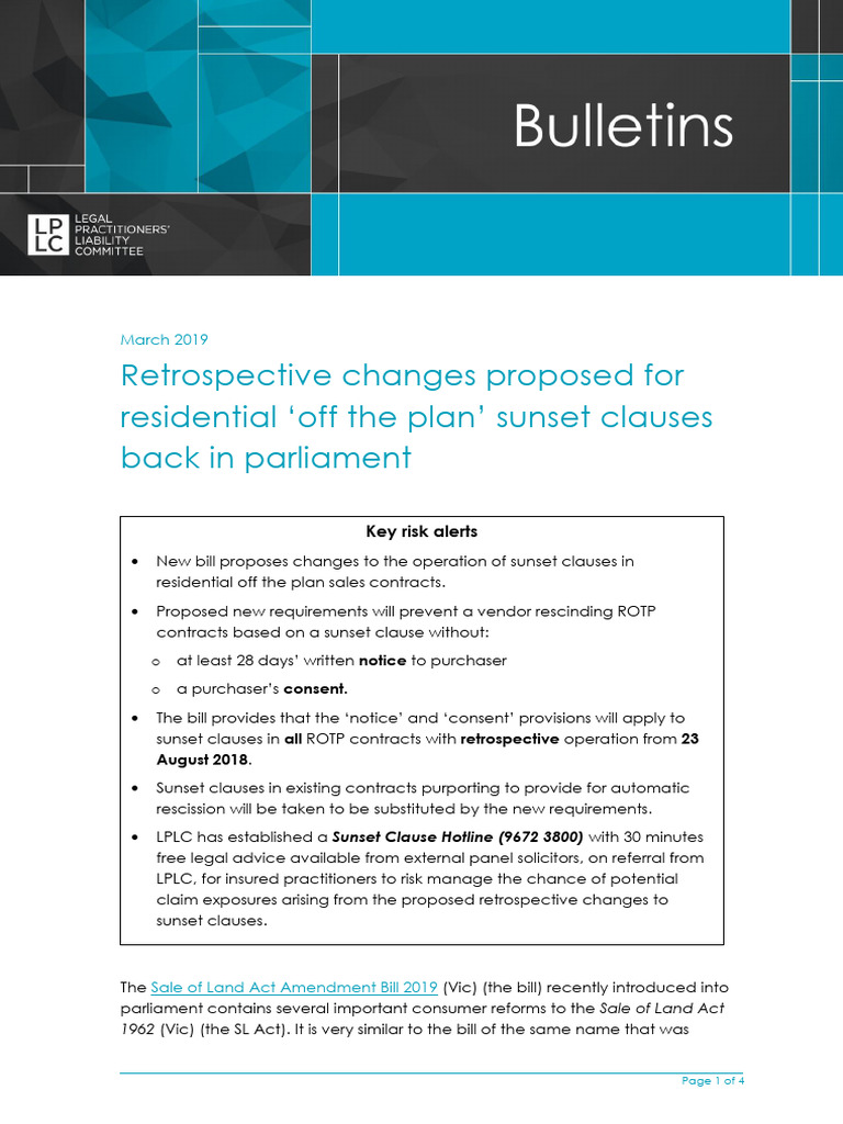 LPLC Retro Changes Proposed Residential OFP Sunset Clauses in ...
