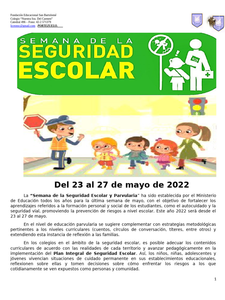 Semana de La Seguridad Escolar 2022 Revisado en Consejo 19 de Mayo 2022 ...