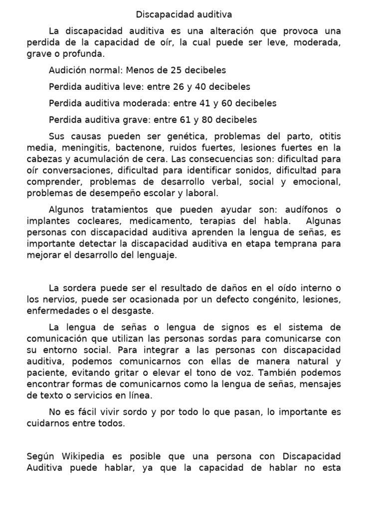 Comprendiendo la Discapacidad Auditiva | PDF | Escuchando | Oído