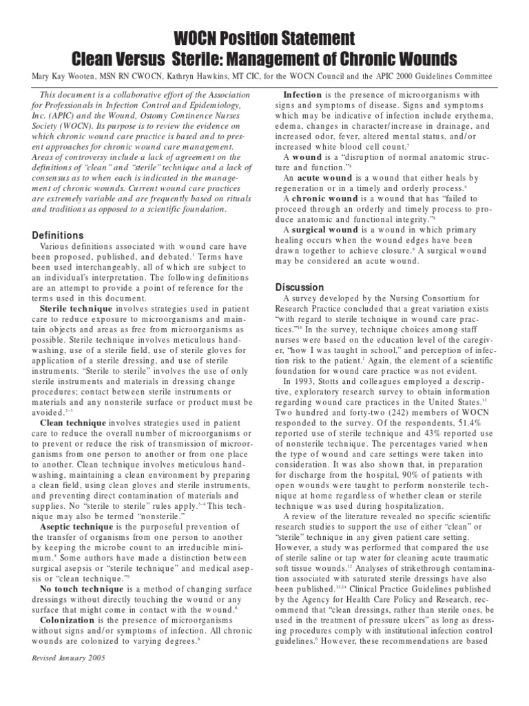 Clean Versus Sterile Management of Chronic Wounds Wound Evidence