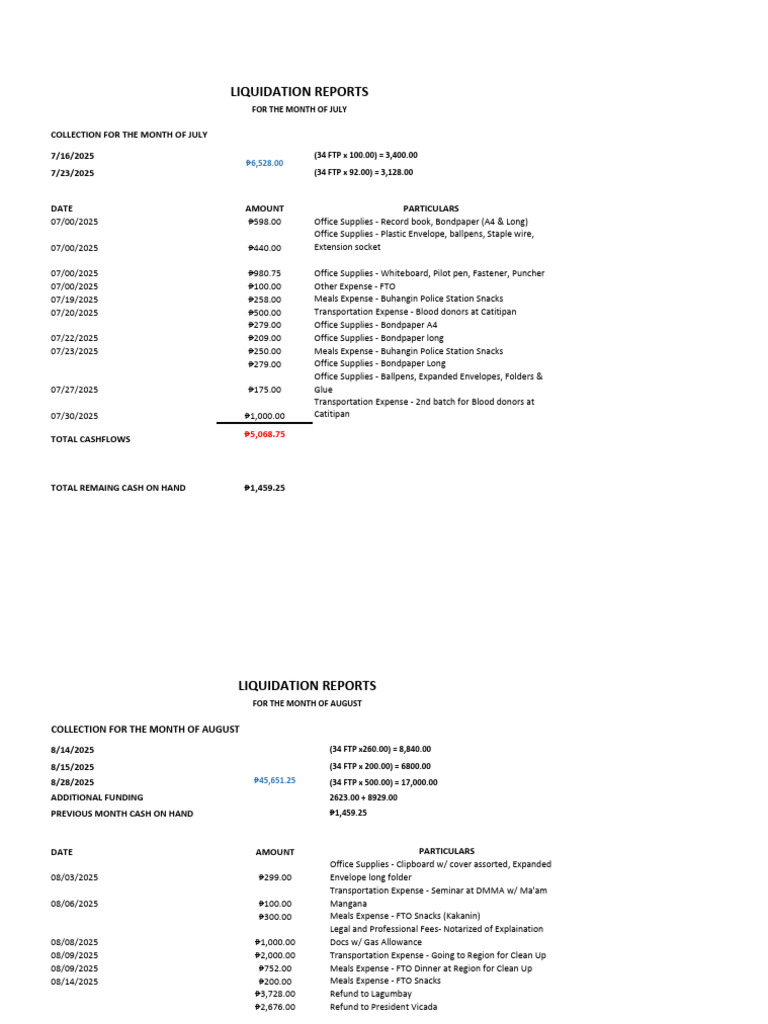 Liquidation Report 2025 - PS5 Buhangin | PDF | Meal | Cooking